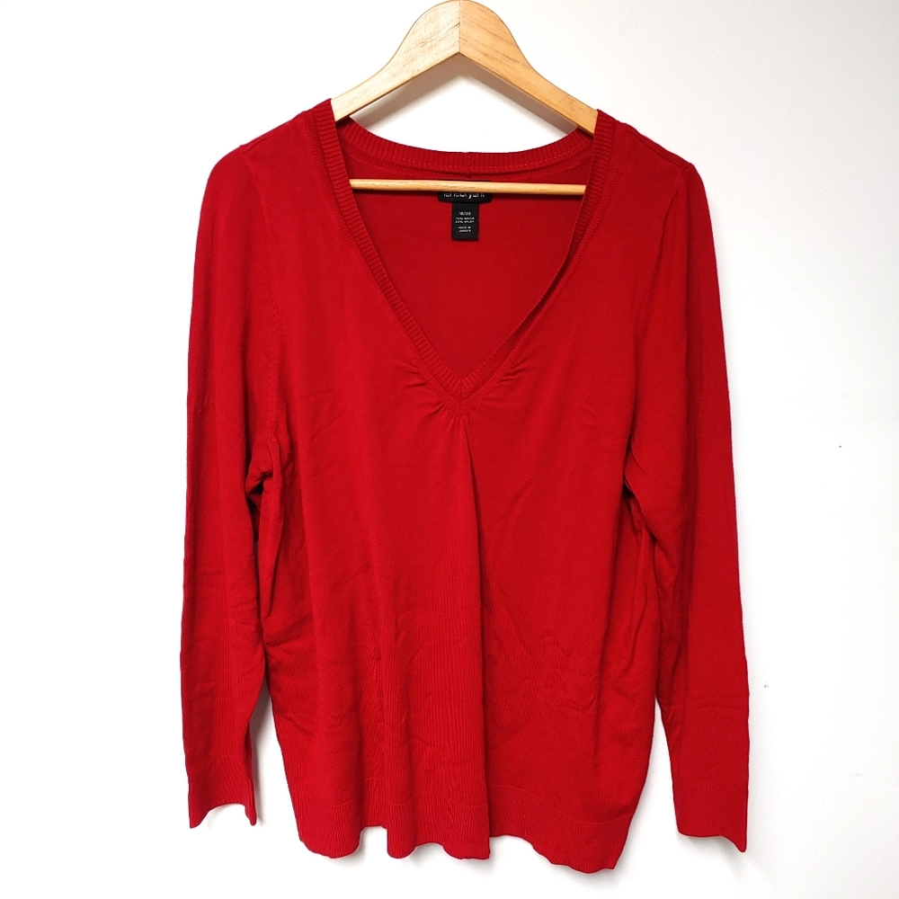 Lane Bryant Red V-Neck Long Sleeve Pullover Sweater Women's Sz 18 / 20